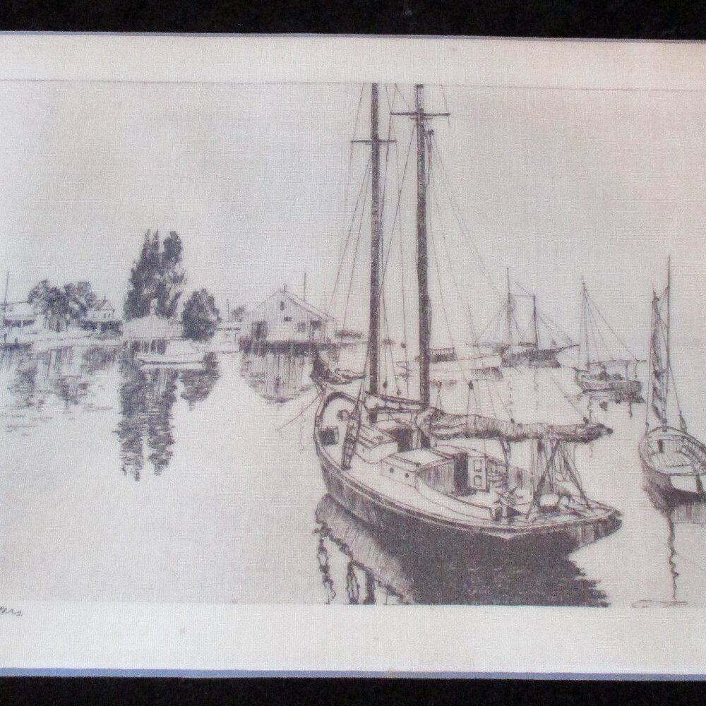 Vintage Lionel Barrymore Plastic Coated Lithograph "Quiet Waters" 17.25 x 11.50